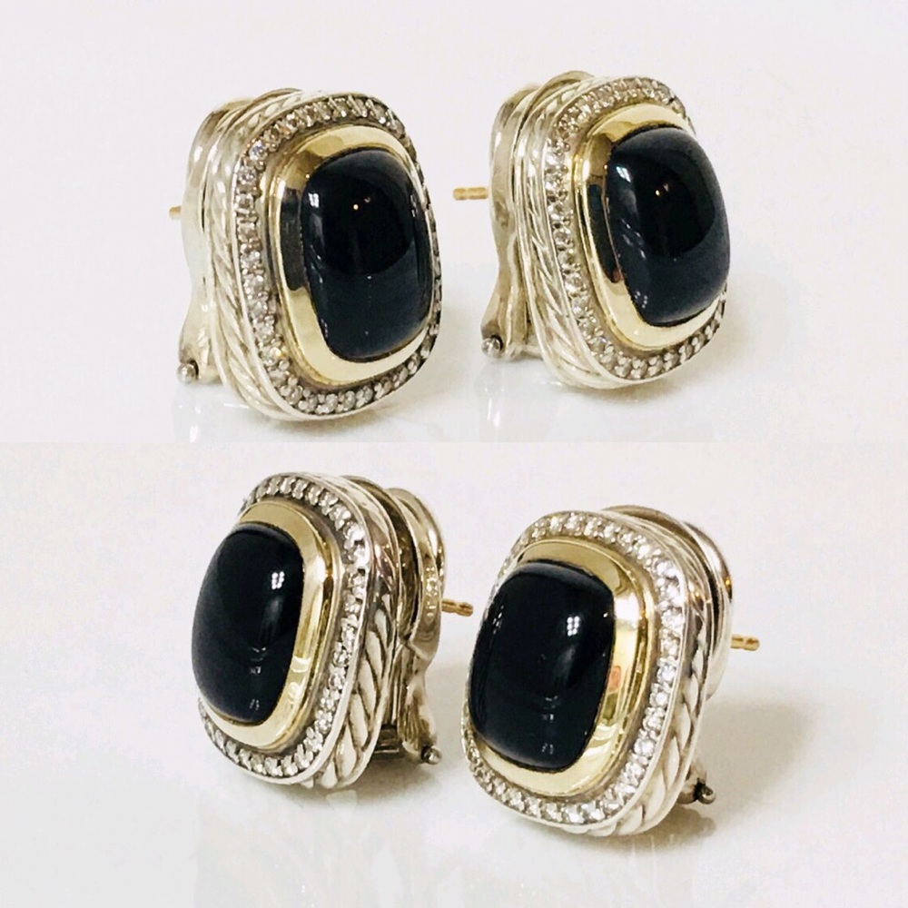 David Yurman Black Onyx & Diamond Albion Earrings - Picture 2 of 5